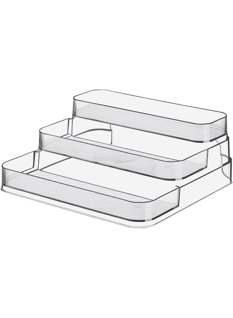 رف توابل أكريليك، شفاف، 3 طبقات، منظم زجاجات التوابل، لا يحتاج إلى تجميع، مناسب للخزائن والمطابخ والحمامات (قطعة واحدة) - Image 1